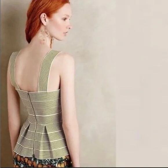 Anthropologie HD Paris Green White Structured Peplum Pleated Tank Top Small - Picture 9 of 9